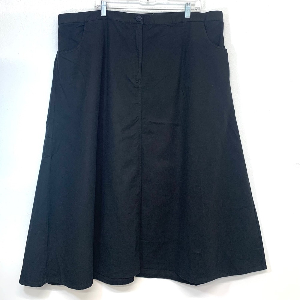 Roamans Black Maxi  A-Line Full Skirt Cotton Tencel Siz 26W Pockets Boho Western